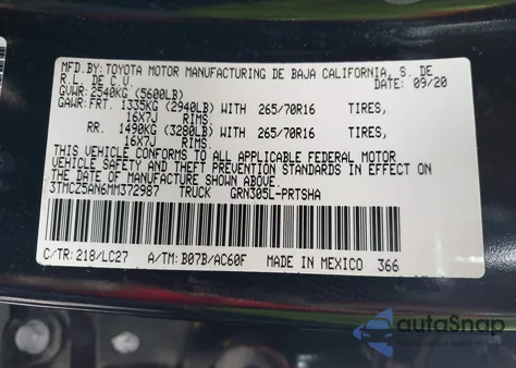 2021 Toyota Tacoma Trd Off-Road from USA, damaged, VIN 3TMCZ5AN6MM372987